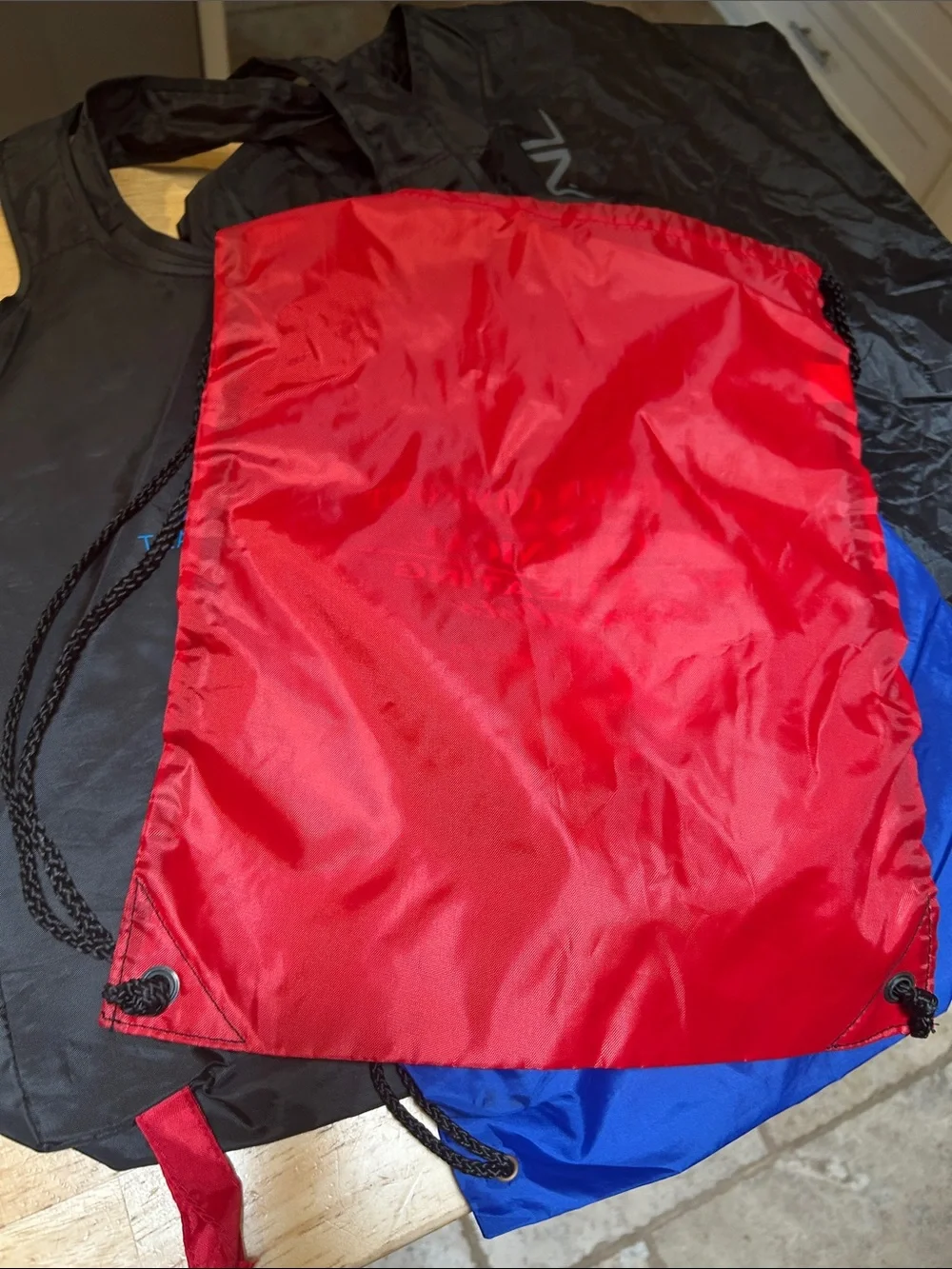Ozark Trail Black, Blue and Red Drawstring Backpacks - 3 Pack